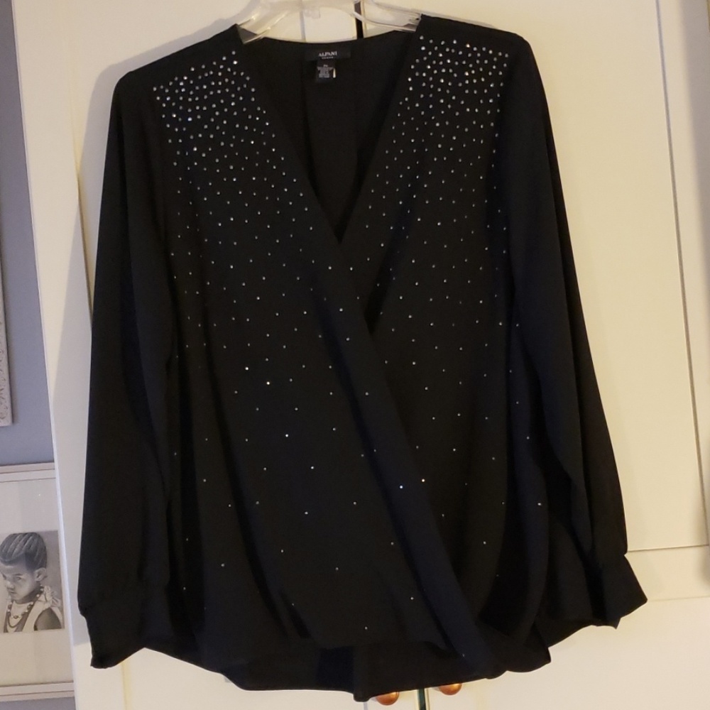 Alfani Faux Wrap Black Dressy Blouse Size 3X